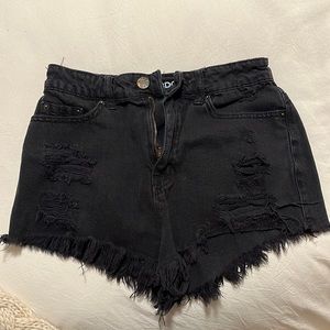 Black denim high waisted shorts